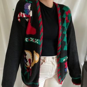 Vintage Segue Christmas Tree Knit Sweater Cardigan